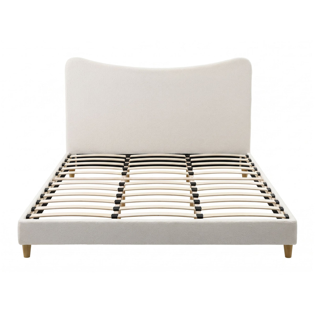 Artiss King Bed Frame with Curved Boucle Headboard, Pine Slat Base 300kg, Beige