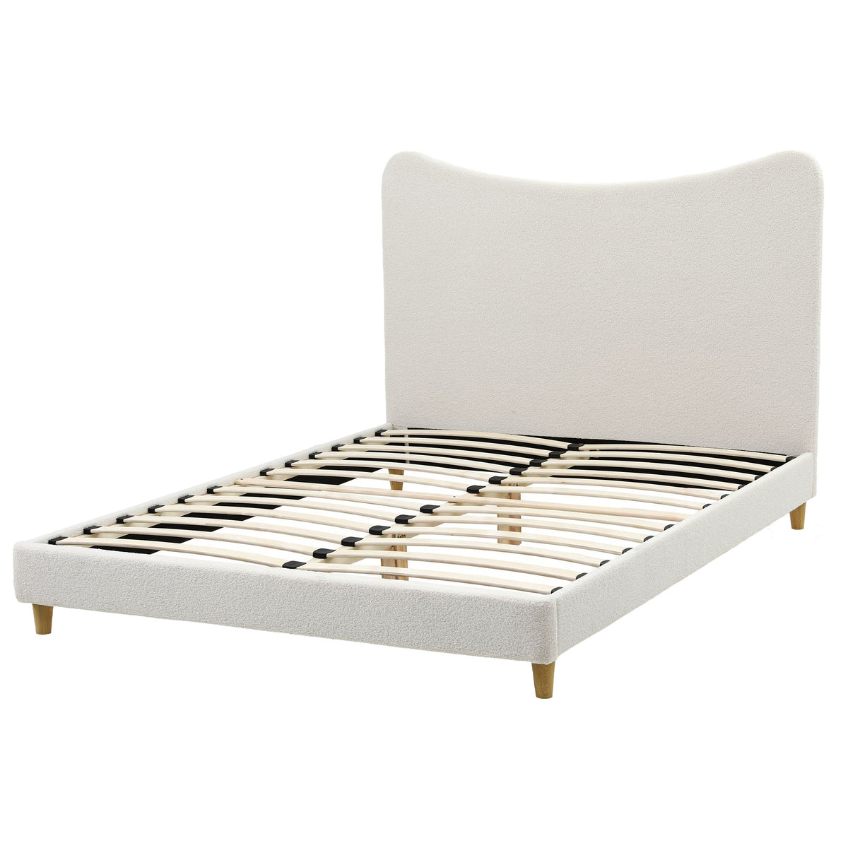 Queen Bed Frame with Boucle Headboard, Beige, 300kg Capacity
