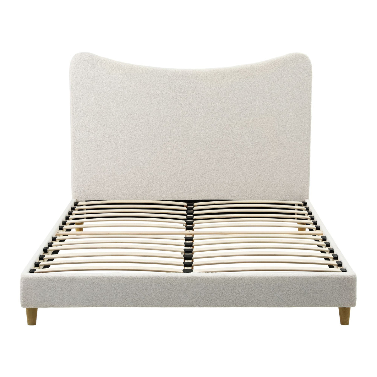 Queen Bed Frame with Boucle Headboard, Beige, 300kg Capacity