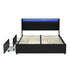 Bed Frame Double Size LED with 4 Drawers Black DUNN