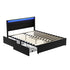 Bed Frame Double Size LED with 4 Drawers Black DUNN