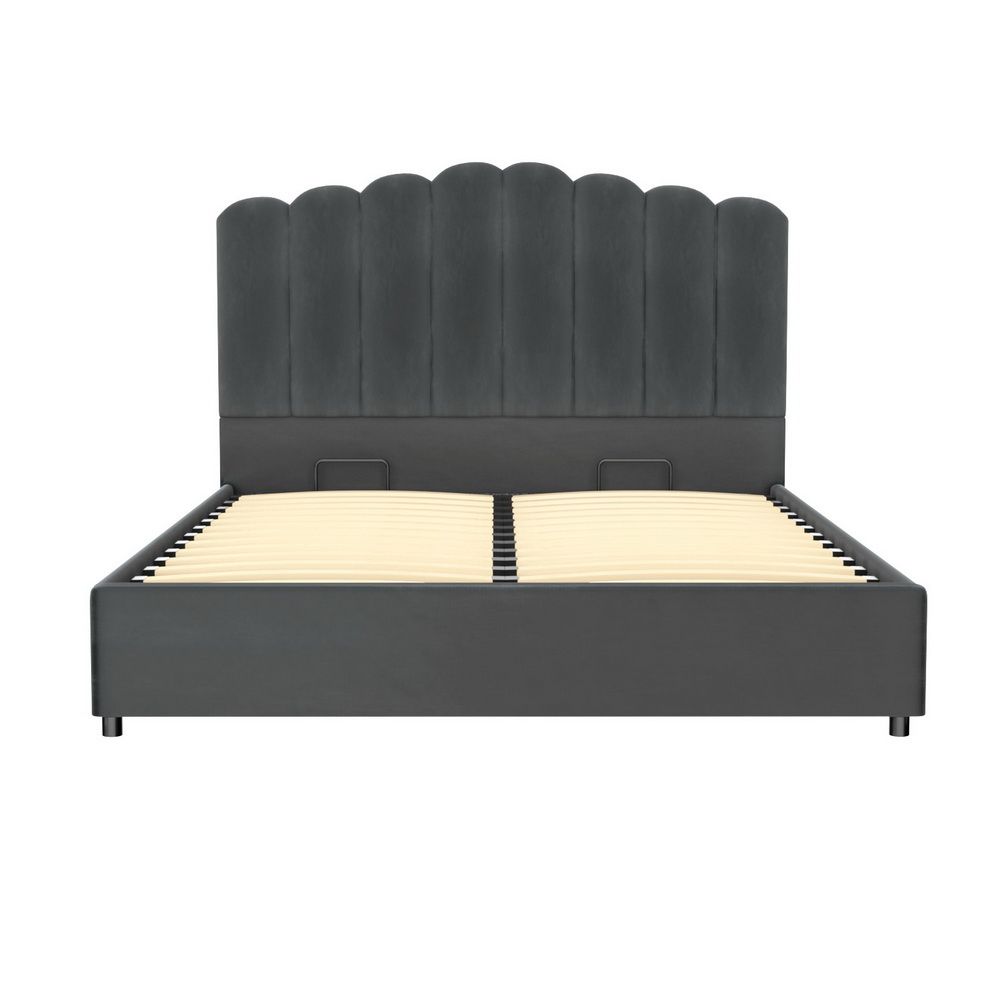Bed Frame Double Size Velvet Grey FION