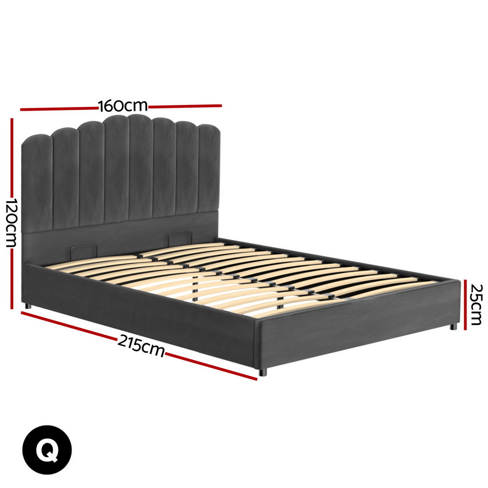 Artiss Bed Frame Queen Size Velvet Grey FION