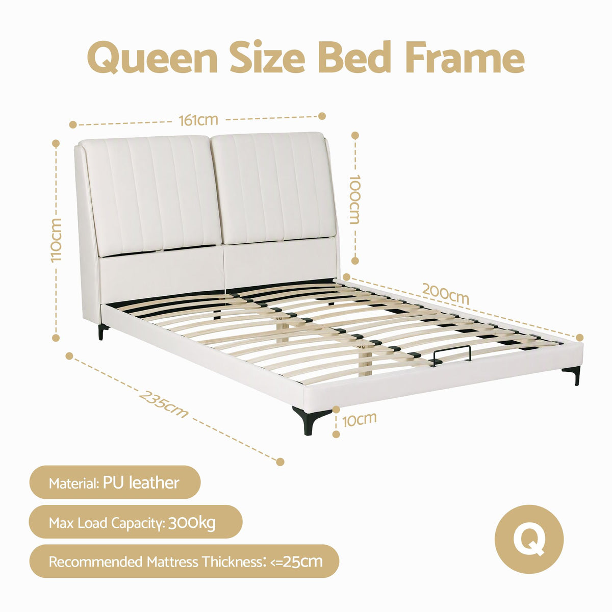 Artiss Queen Size Bed Frame with Adjustable Headboard, PU Leather