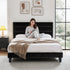 Double Bed Frame Upholstered Platform Base with Geometric Headboard Black Velvet