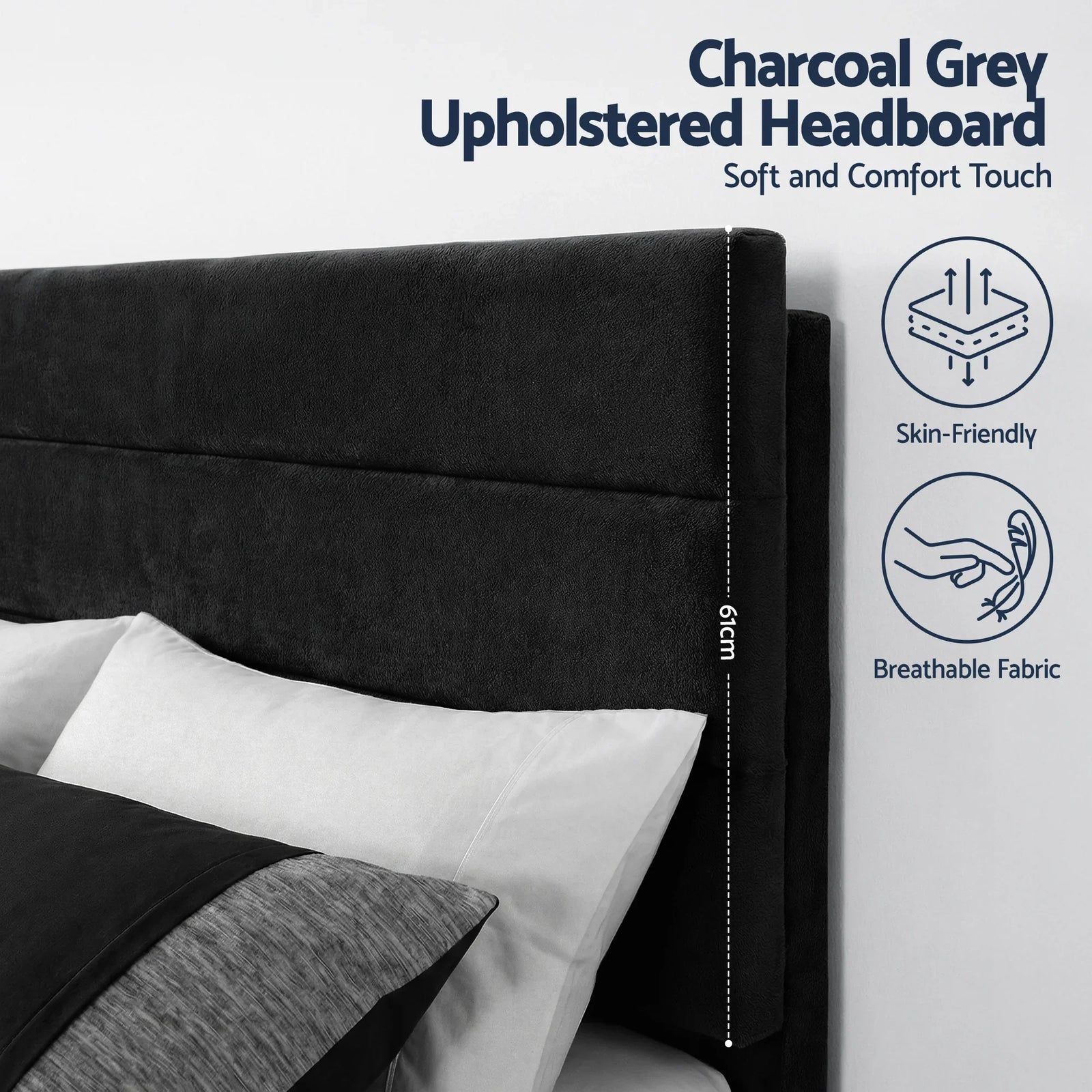 Double Bed Frame Upholstered Platform Base with Geometric Headboard Black Velvet