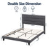 Double Bed Frame Upholstered Platform Base with Geometric Headboard Charcoal Grey Linen Wood Slats for Modern Bedroom Furniture Home Decor