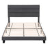 Double Bed Frame Upholstered Platform Base with Geometric Headboard Charcoal Grey Linen Wood Slats for Modern Bedroom Furniture Home Decor