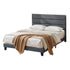 Double Bed Frame Upholstered Platform Base with Geometric Headboard Charcoal Grey Linen Wood Slats for Modern Bedroom Furniture Home Decor