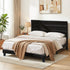 King Bed Frame Upholstered Platform Base with Geometric Headboard Black Velvet