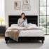King Bed Frame Upholstered Platform Base with Geometric Headboard Black Velvet