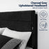 King Bed Frame Upholstered Platform Base with Geometric Headboard Black Velvet