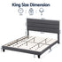 King Bed Frame Upholstered Platform Base with Geometric Headboard Charcoal Grey Linen Wood Slats for Modern Bedroom Furniture Home Decor