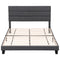 King Bed Frame Upholstered Platform Base with Geometric Headboard Charcoal Grey Linen Wood Slats for Modern Bedroom Furniture Home Decor