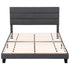 King Bed Frame Upholstered Platform Base with Geometric Headboard Charcoal Grey Linen Wood Slats for Modern Bedroom Furniture Home Decor