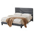 King Bed Frame Upholstered Platform Base with Geometric Headboard Charcoal Grey Linen Wood Slats for Modern Bedroom Furniture Home Decor