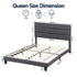 Queen Bed Frame Upholstered Platform Base with Geometric Headboard Charcoal Grey Linen Wood Slats for Modern Bedroom Furniture Home Decor