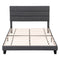 Queen Bed Frame Upholstered Platform Base with Geometric Headboard Charcoal Grey Linen Wood Slats for Modern Bedroom Furniture Home Decor