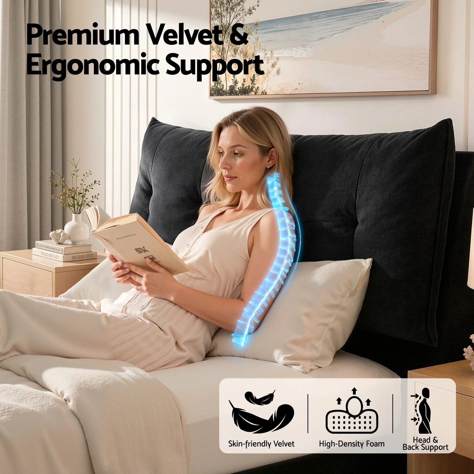 Queen Bed Frame with Horizontal Gas Lift Storage with LED Light USB Type-C Charging Station Black Velvet