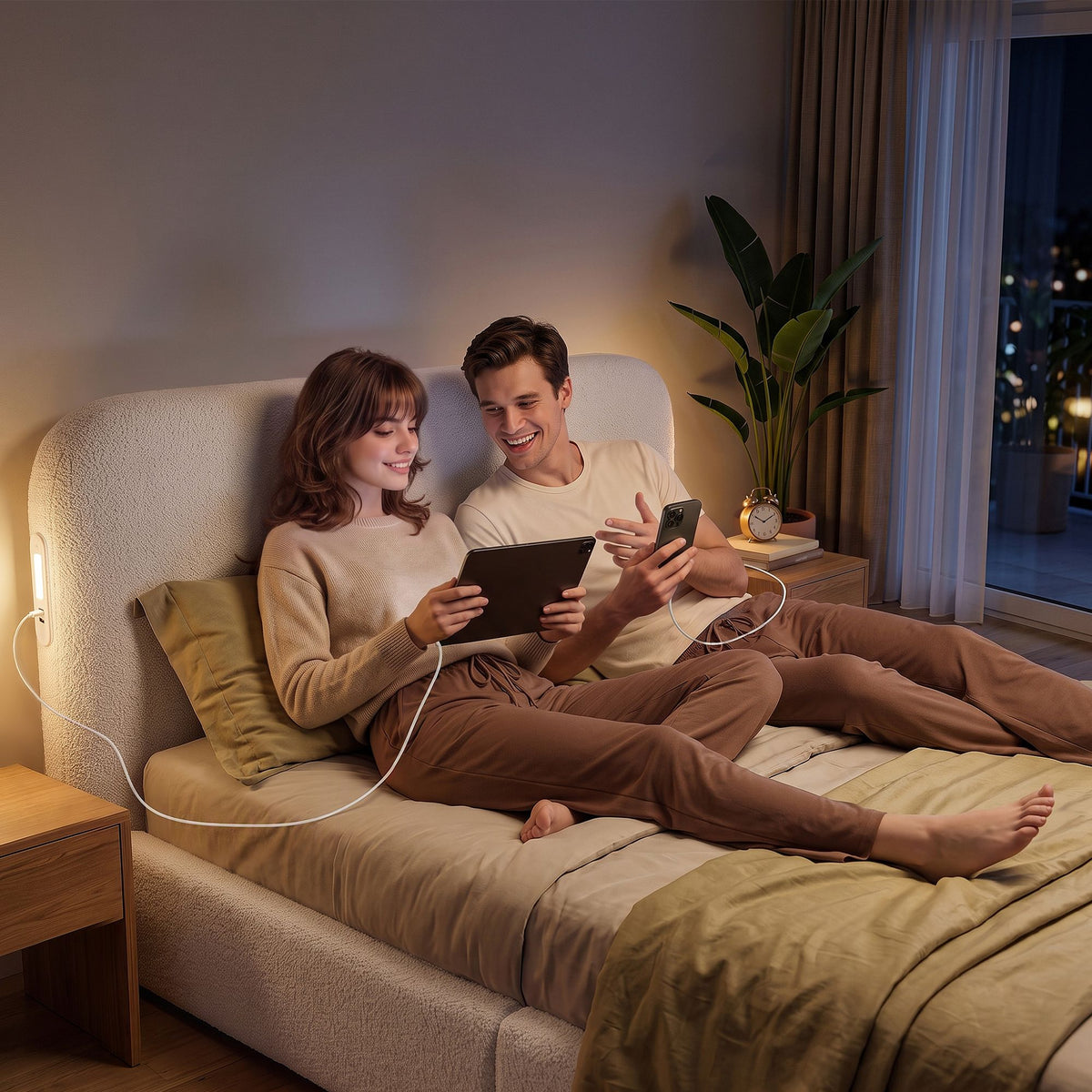 Artiss King Bed Frame with 100cm Bouclé Headboard, USB-C & Night Lights