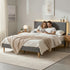 Double Bed Frame Upholstered Adjustable Headboard Mood Lighting Heavy Duty Grey Velvet