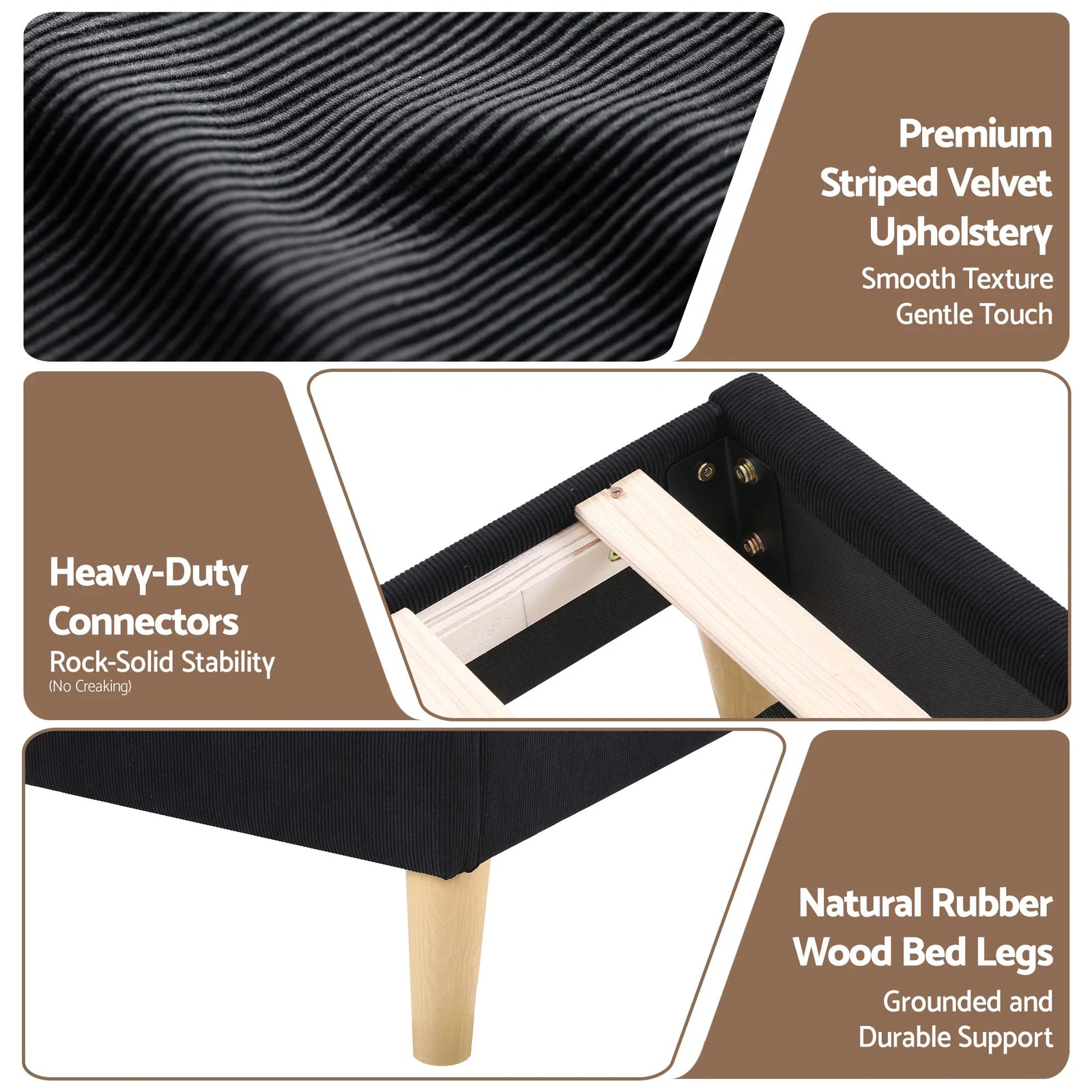 Queen Bed Frame Upholstered Adjustable Headboard Mood Lighting Heavy Duty Black Velvet