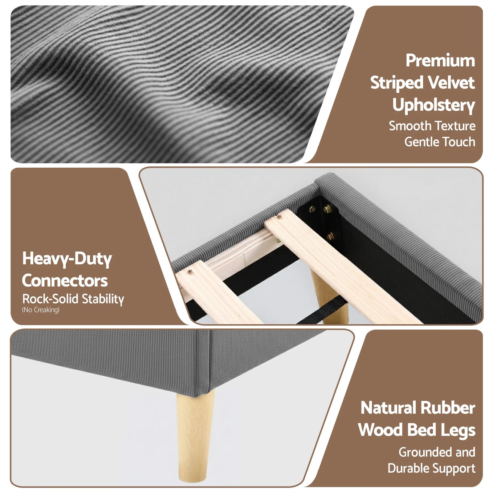 Queen Bed Frame Upholstered Adjustable Headboard Mood Lighting Heavy Duty Grey Velvet