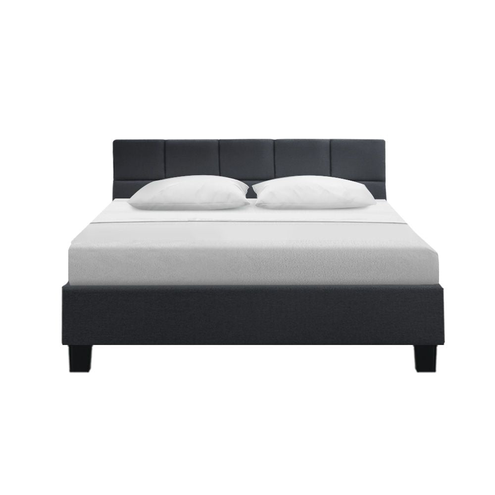 Queen Upholstered Bed Frame Faux Linen Wooden Slat Base Charcoal
