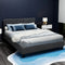 Queen Upholstered Bed Frame Faux Linen Wooden Slat Base Charcoal