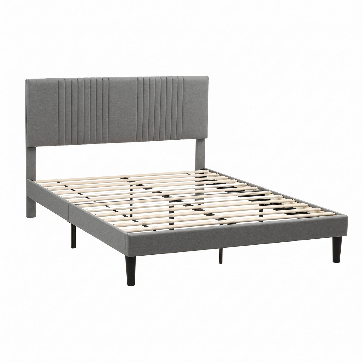 Double Bed Frame with Adjustable Headboard, Grey, 300kg Capacity