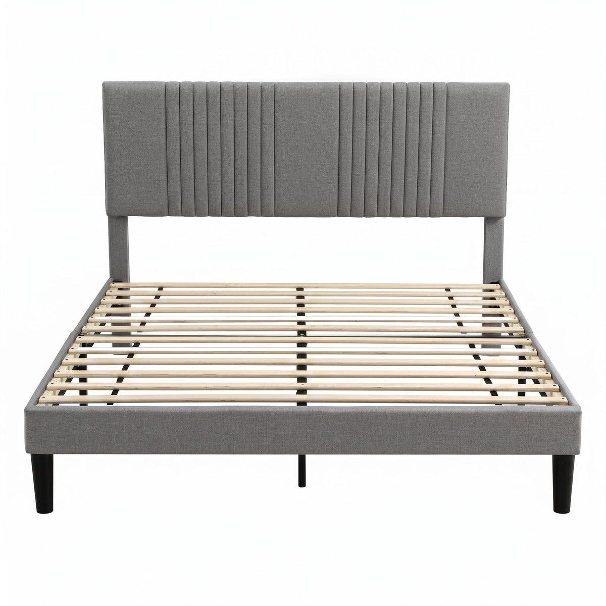 Double Bed Frame with Adjustable Headboard, Grey, 300kg Capacity