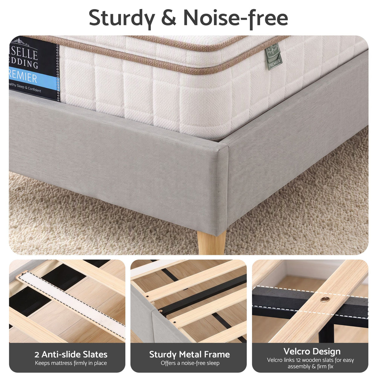 Artiss King Single Bed Frame with Headboard, Faux Linen Fabric Grey