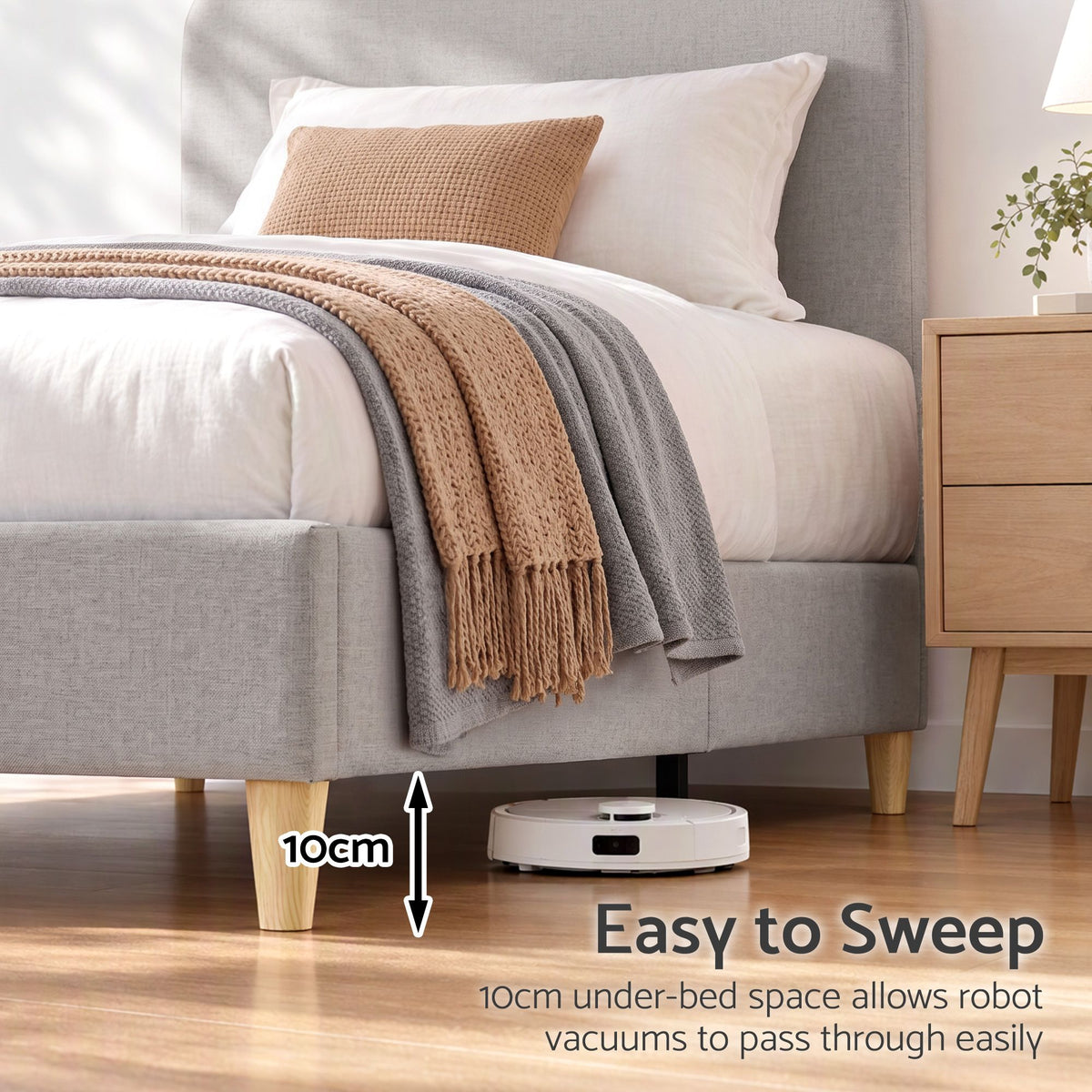 Artiss King Single Bed Frame with Headboard, Faux Linen Fabric Grey