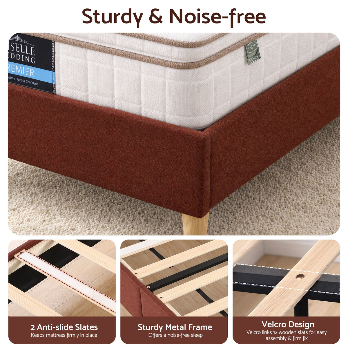 Artiss King Single Bed Frame with Headboard, Faux Linen Fabric Brown