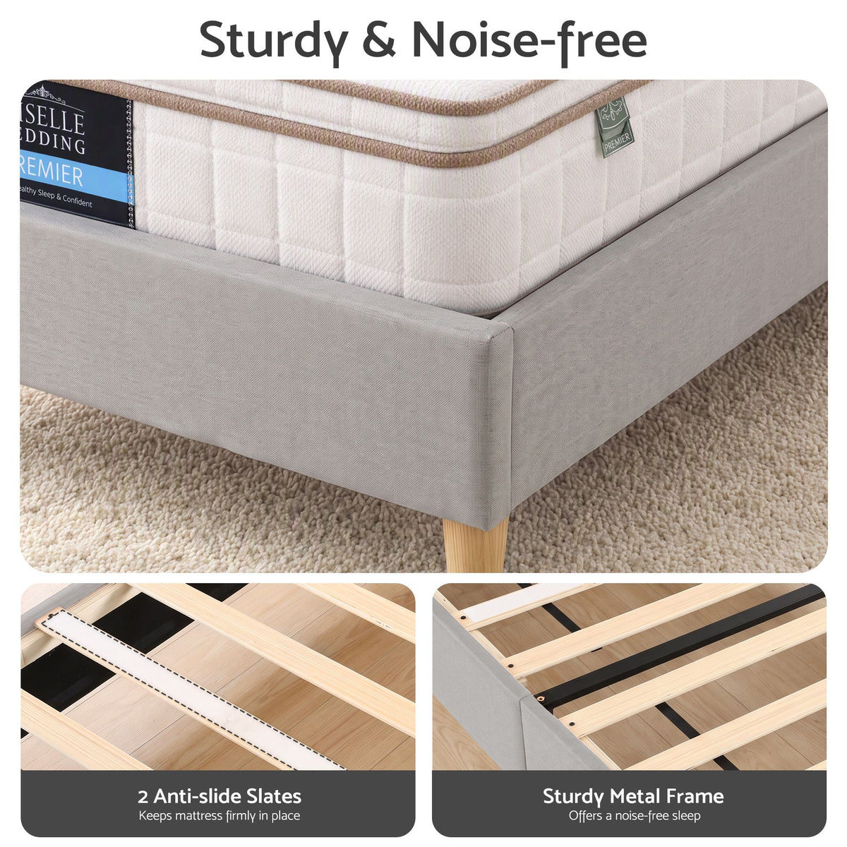 Artiss Single Bed Frame with Headboard, Faux Linen Fabric Grey