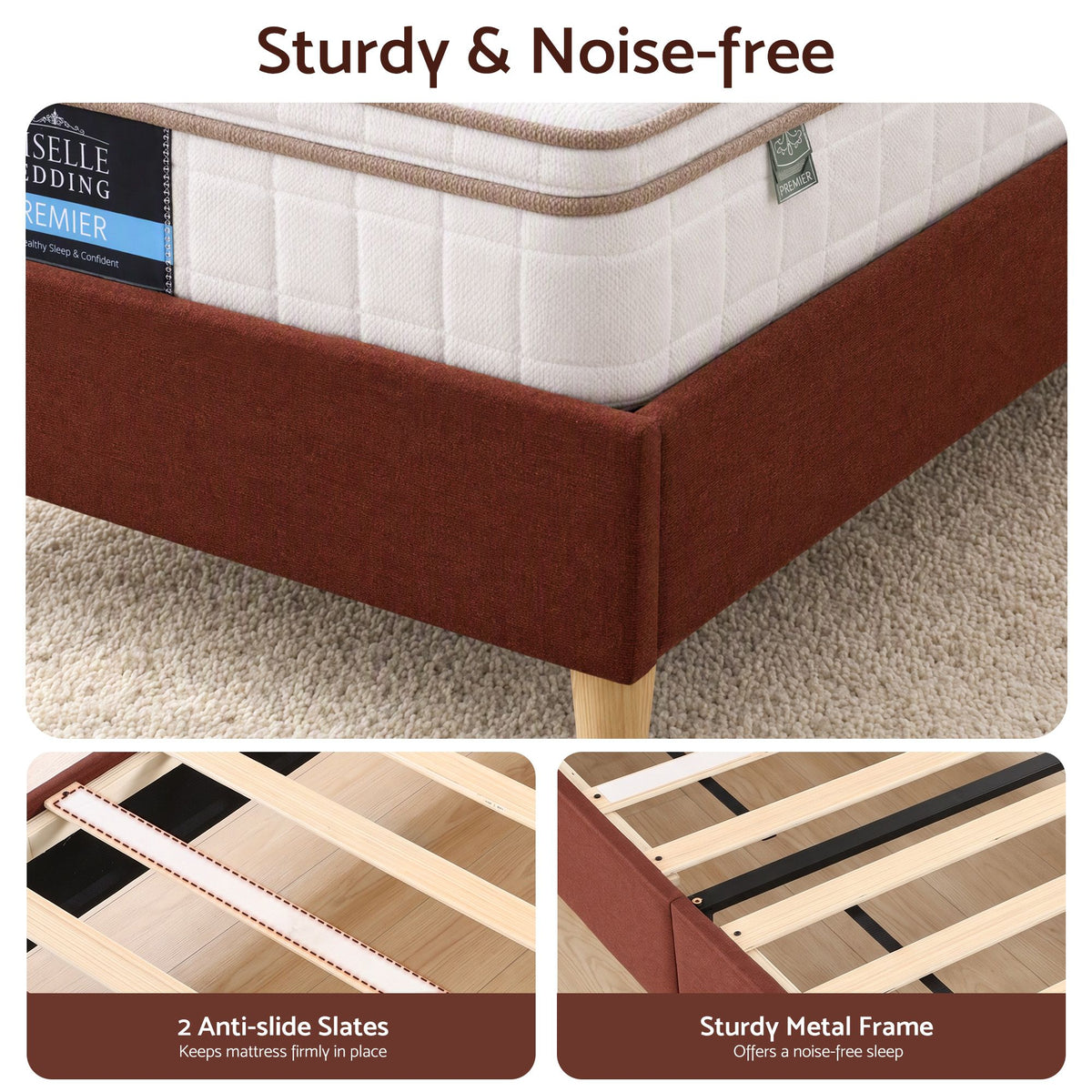 Artiss Single Bed Frame with Headboard, Faux Linen Fabric Brown