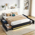 Double Bed Frame with Storage Drawers RGB Lights Charging Station Upholstered Fabric