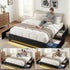 Double Bed Frame with Storage Drawers RGB Lights Charging Station Upholstered Fabric