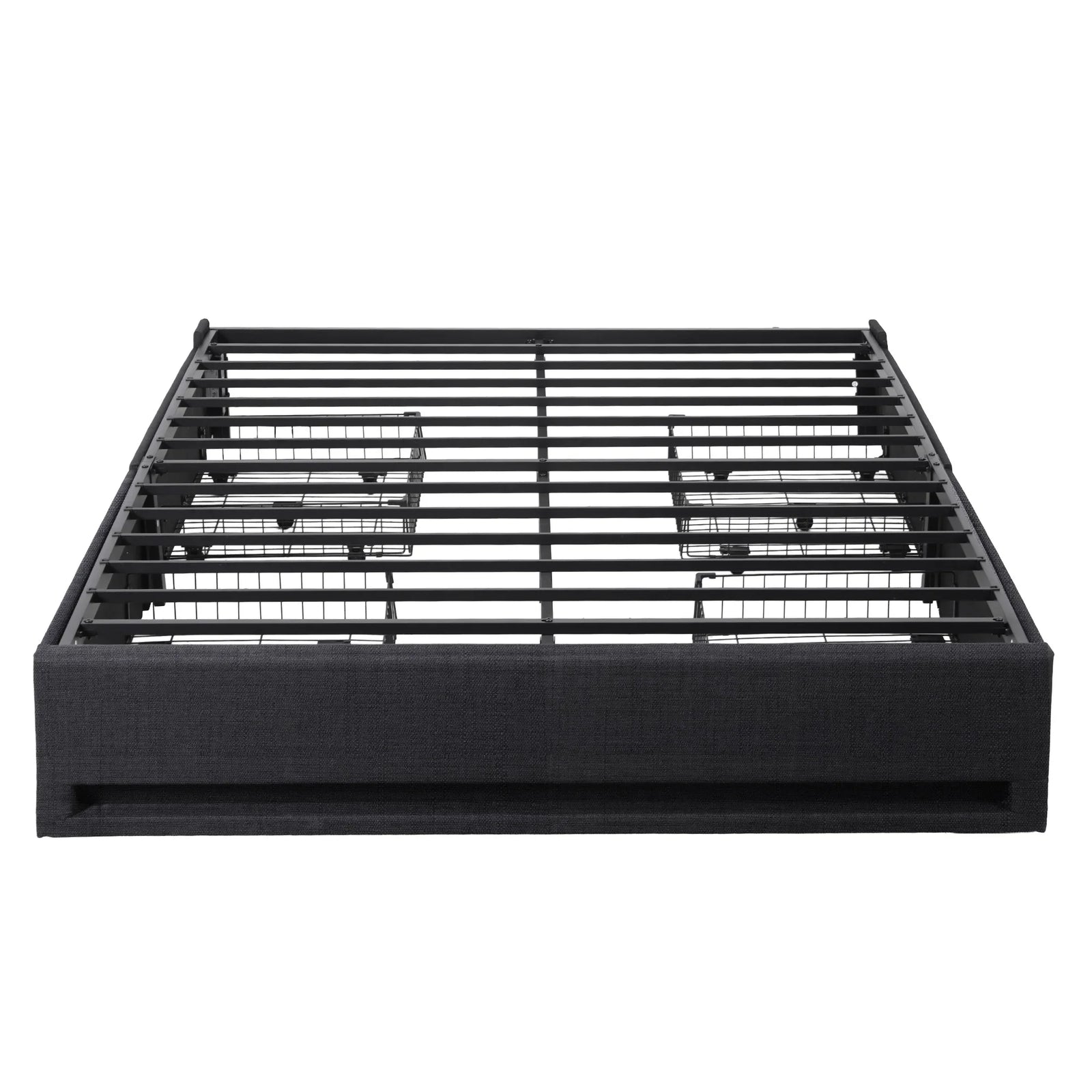 Queen Bed Frame with Storage Drawers RGB Lights Charging Station Upholstered Fabric
