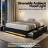 Queen Bed Frame with Storage Drawers RGB Lights Charging Station Upholstered Fabric
