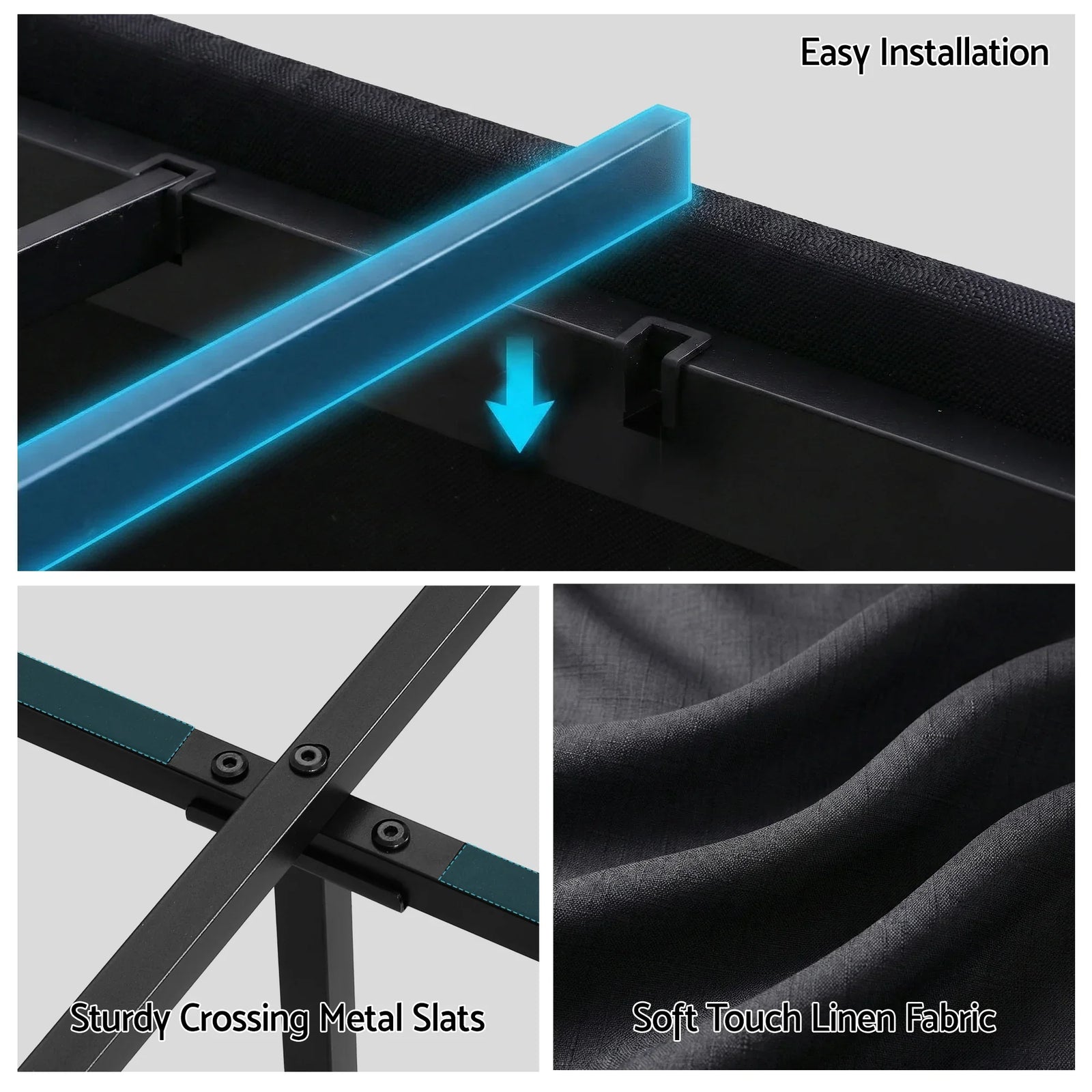 Queen Bed Frame with Storage Drawers RGB Lights Charging Station Upholstered Fabric