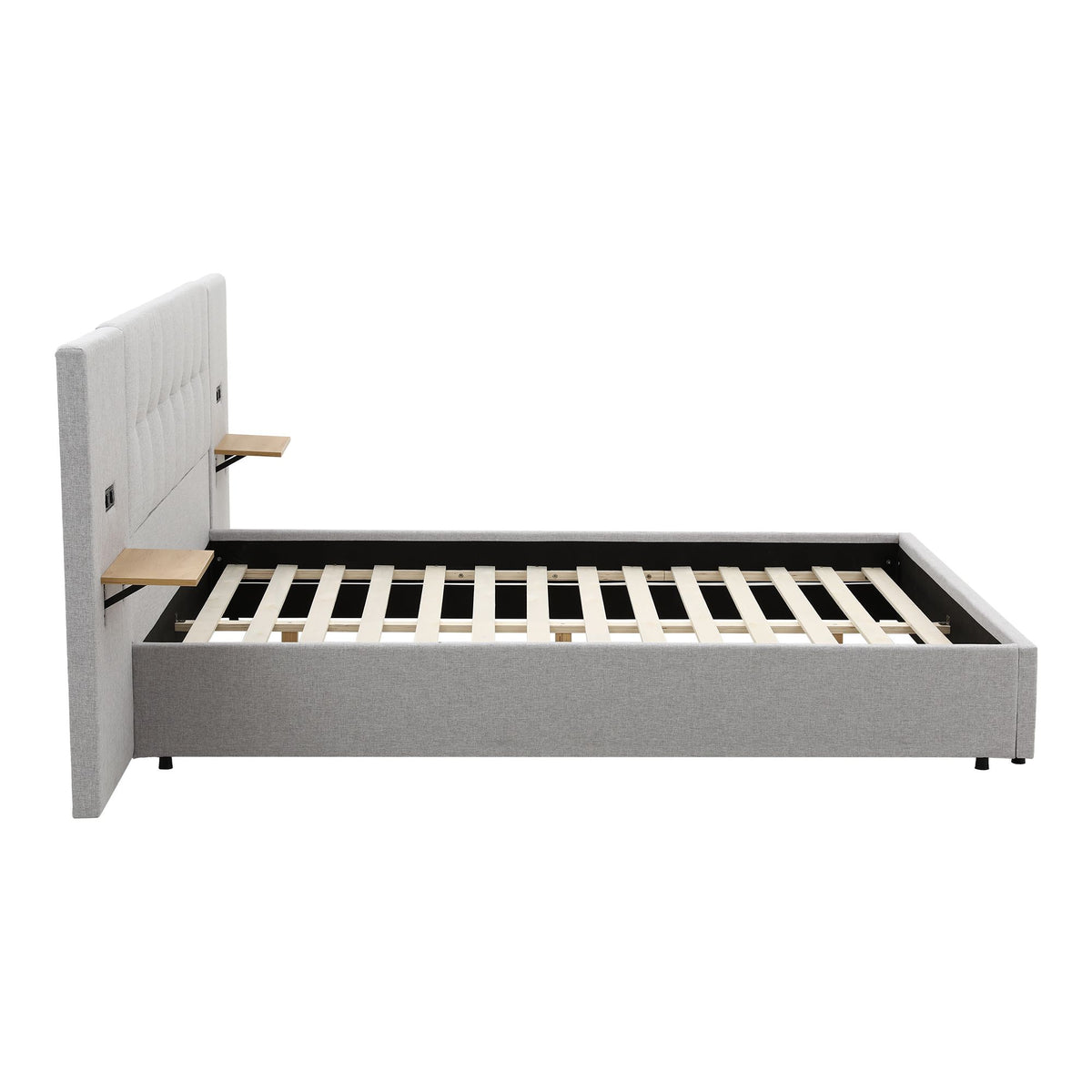 Artiss King Bed Frame Upholstered 292cm Wide Headboard Shelves USB Charging Grey