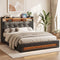 Double Bed Frame Gas Lift Storage LED Lights Charging Station