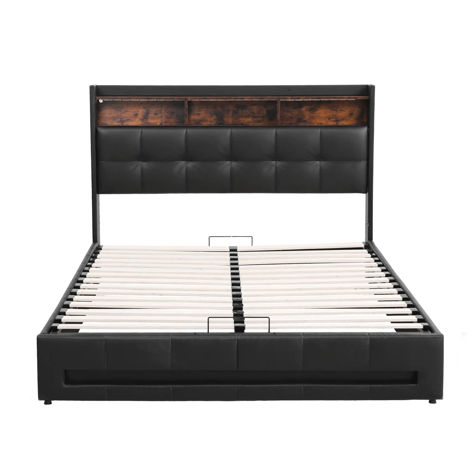 Artiss Double Bed Frame with Gas Lift Storage LED Lights Charging Station Headboard with Open Shelf