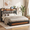 Queen Gas Lift Bed Frame with Storage, LED Lights & Charging Ports – PU Leather