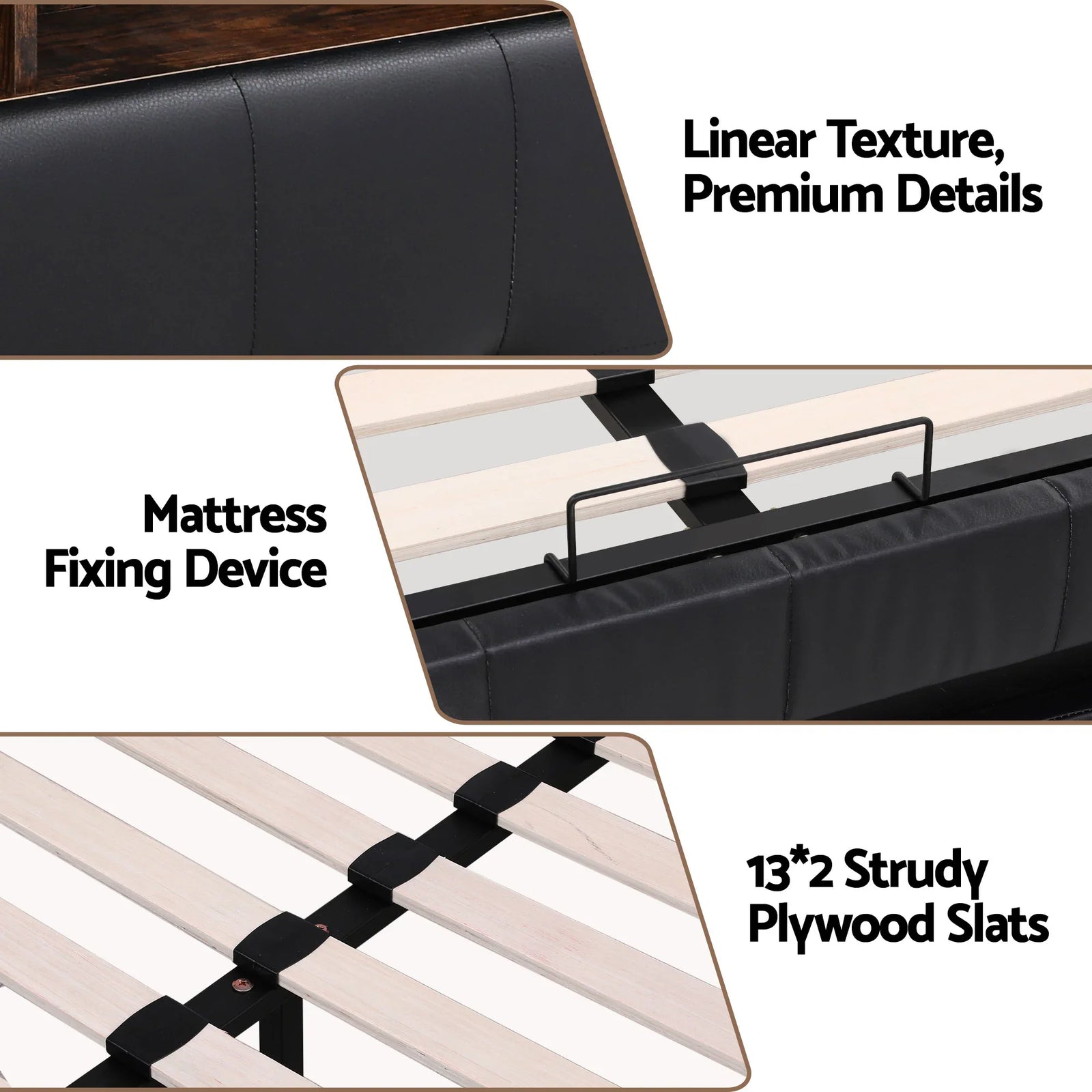 Queen Gas Lift Bed Frame with Storage, LED Lights & Charging Ports – PU Leather