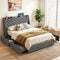 Double Bed Frame with 4 Storage Drawers and Charging Station Tufted Wingback Headboard 300kg Loads Charcoal Grey
