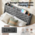 Double Bed Frame with 4 Storage Drawers and Charging Station Tufted Wingback Headboard 300kg Loads Charcoal Grey