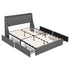 Double Bed Frame with 4 Storage Drawers and Charging Station Tufted Wingback Headboard 300kg Loads Charcoal Grey