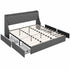 King Bed Frame with 4 Storage Drawers and Charging Station Tufted Wingback Headboard 300kg Loads Charcoal Grey